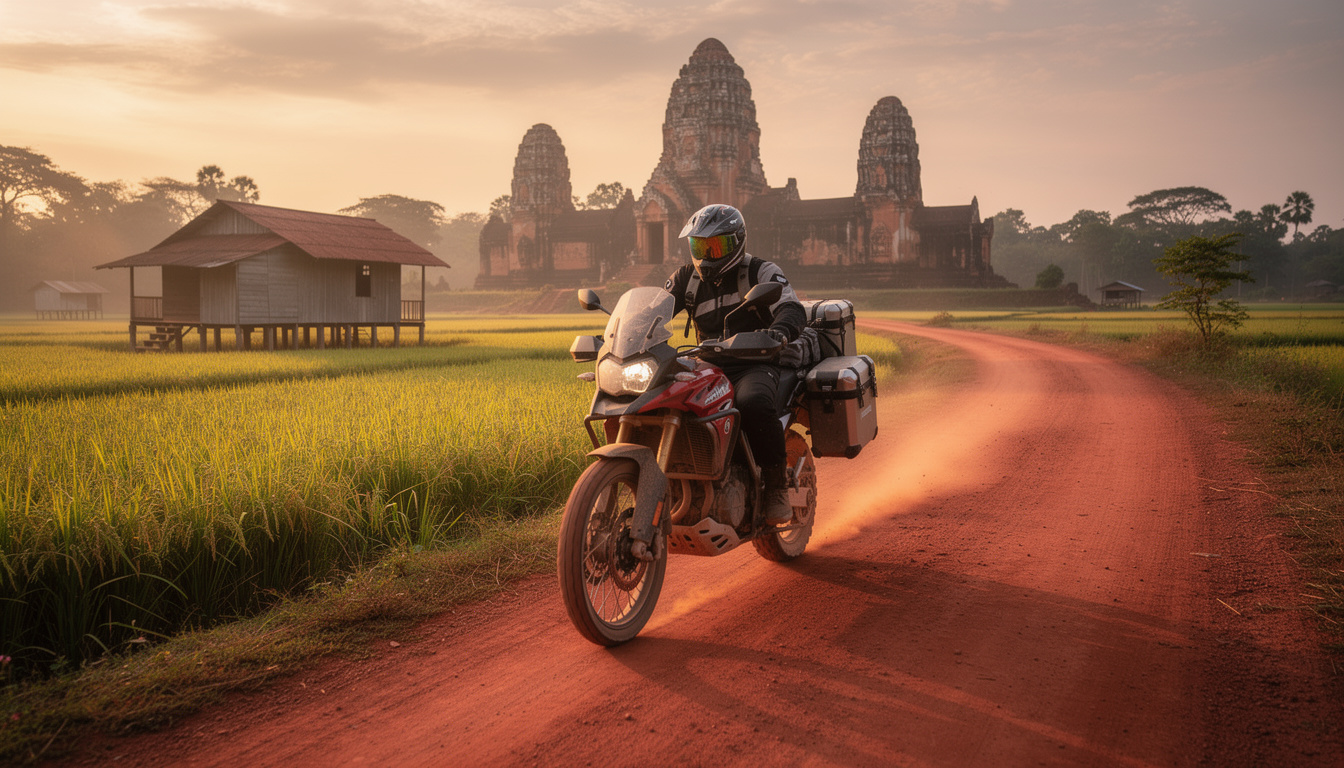 découvrez comment organiser un road trip moto au cambodge : explorez temples anciens, rizières verdoyantes et pistes rouges pour une aventure inoubliable.